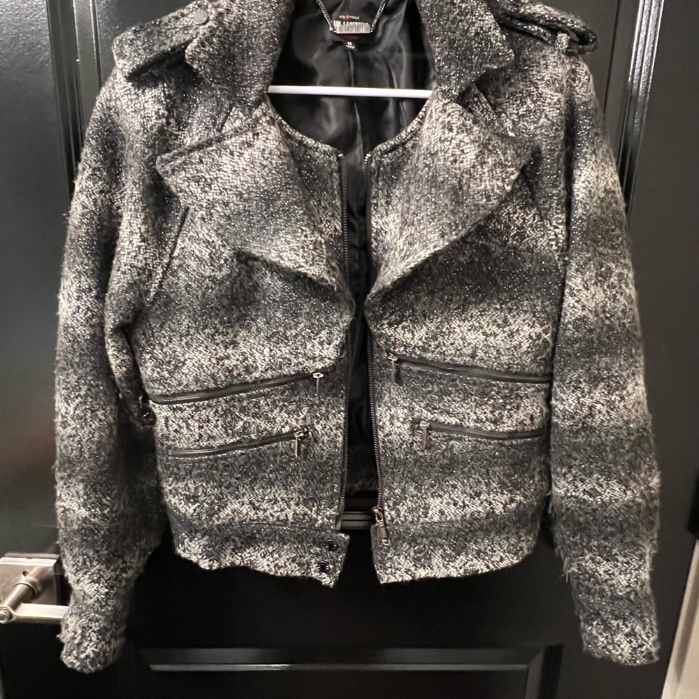 Macy's Gray Teddy Jacket Textured Cropped Style